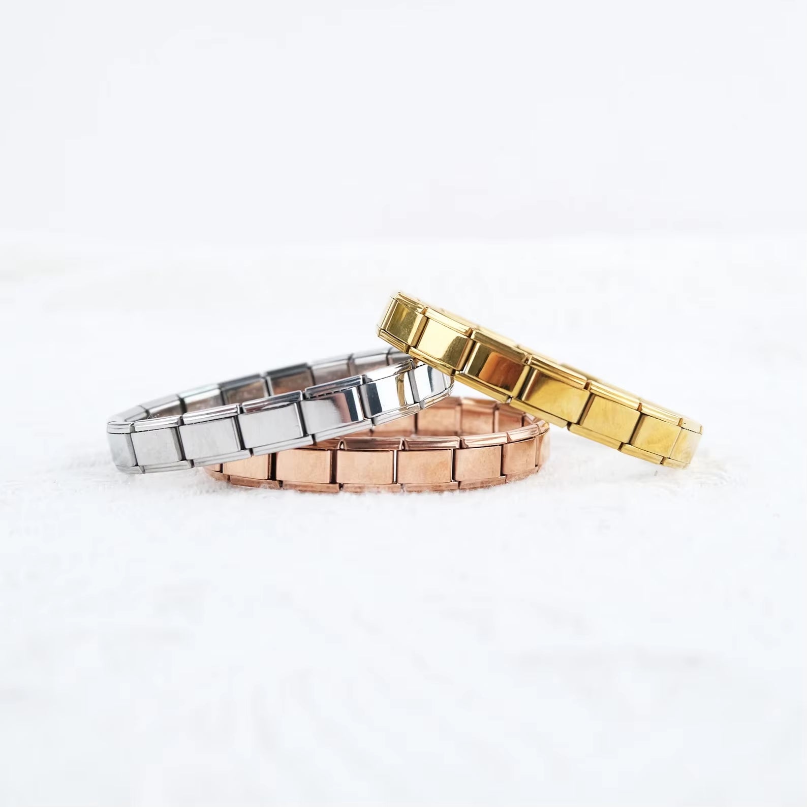 Fashion Simple Elastic Italian Charm Link Chain Stainless Steel Bracelet for Women Men Colorful Bangle on Hand DIY Jewelry Gift