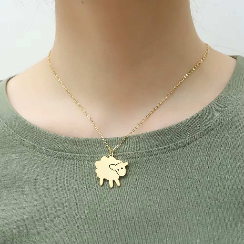 Stainless Steel Simple Sheep Exquisite Farm Cute Lamb Ladies Pendant Necklace Jewelry Best Gift for Man
