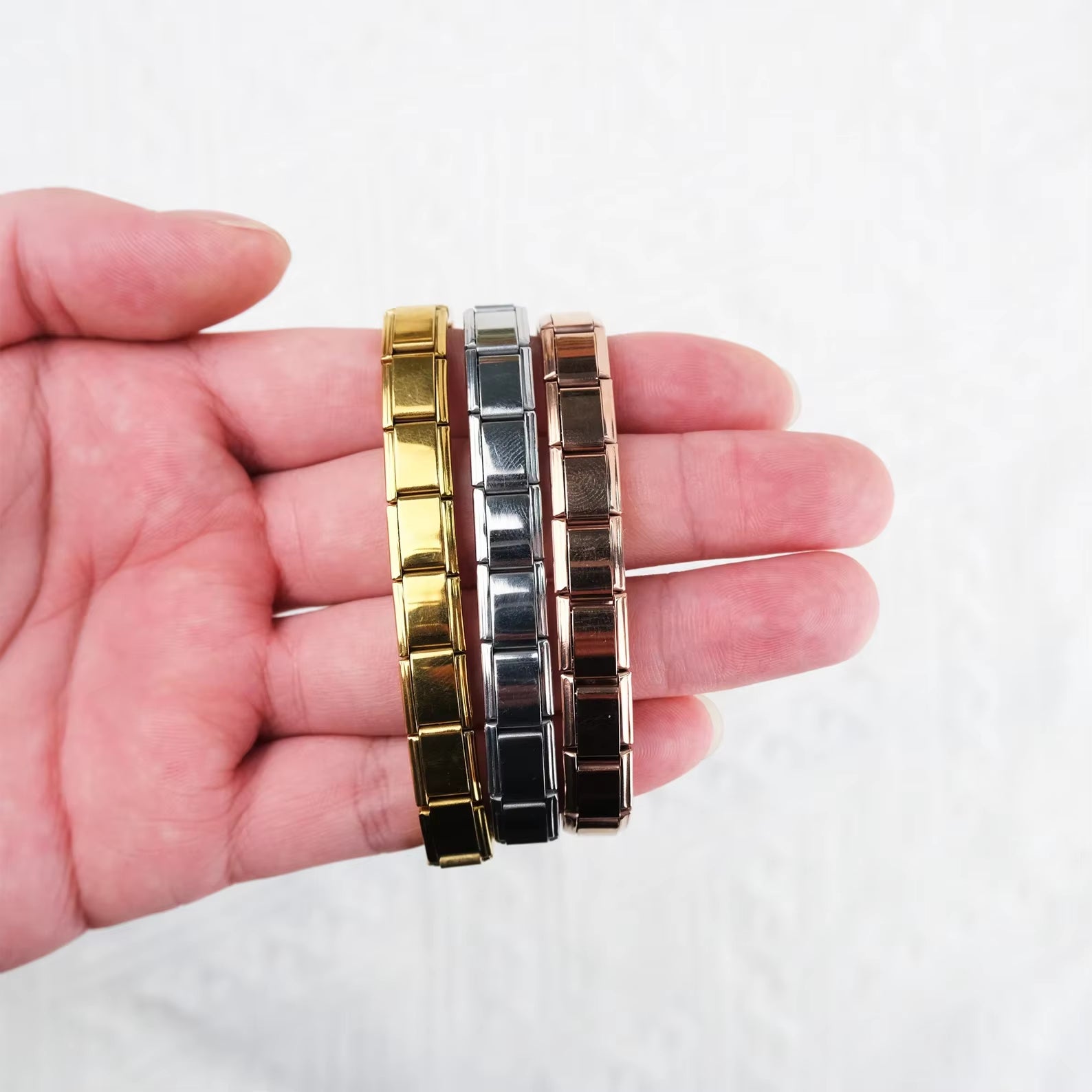 Fashion Simple Elastic Italian Charm Link Chain Stainless Steel Bracelet for Women Men Colorful Bangle on Hand DIY Jewelry Gift