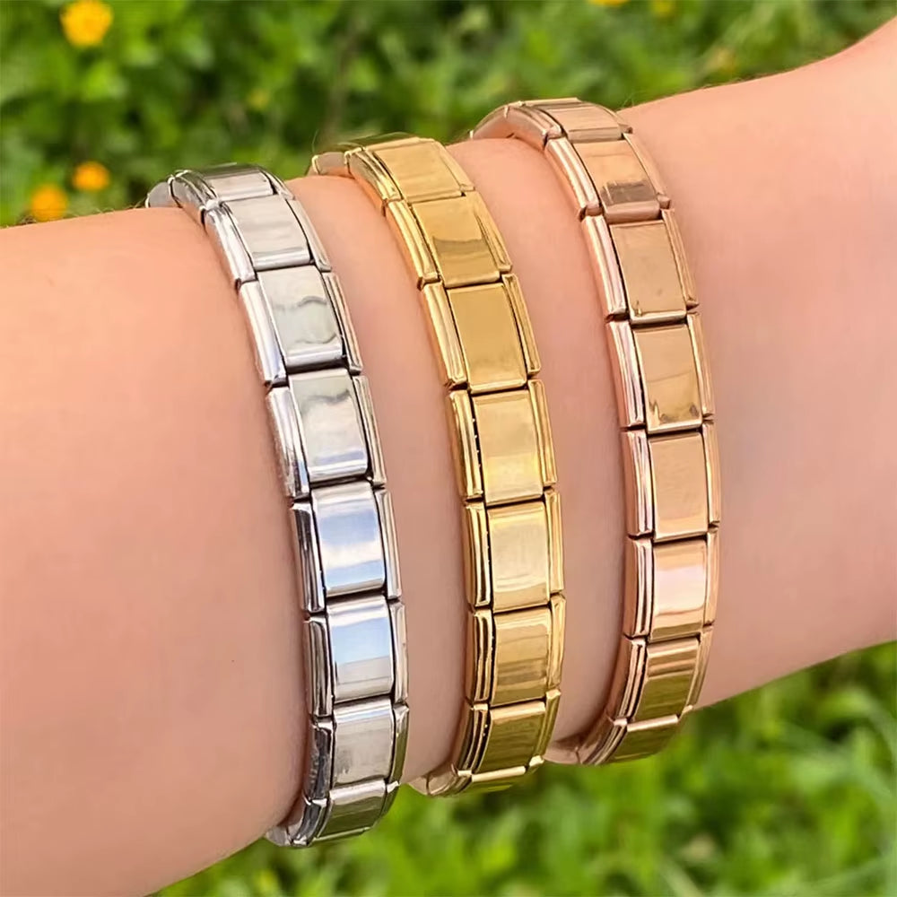 Fashion Simple Elastic Italian Charm Link Chain Stainless Steel Bracelet for Women Men Colorful Bangle on Hand DIY Jewelry Gift