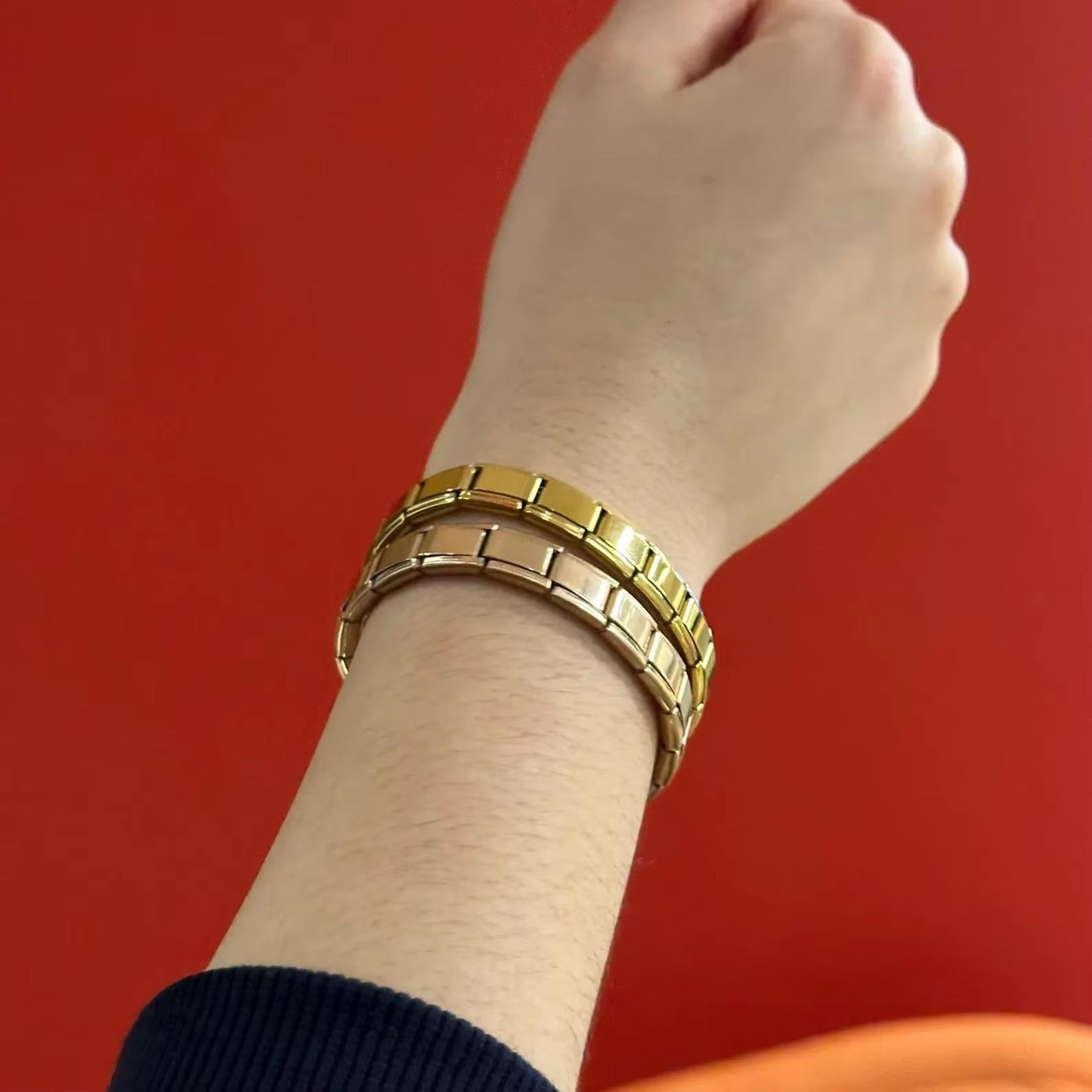 Fashion Simple Elastic Italian Charm Link Chain Stainless Steel Bracelet for Women Men Colorful Bangle on Hand DIY Jewelry Gift